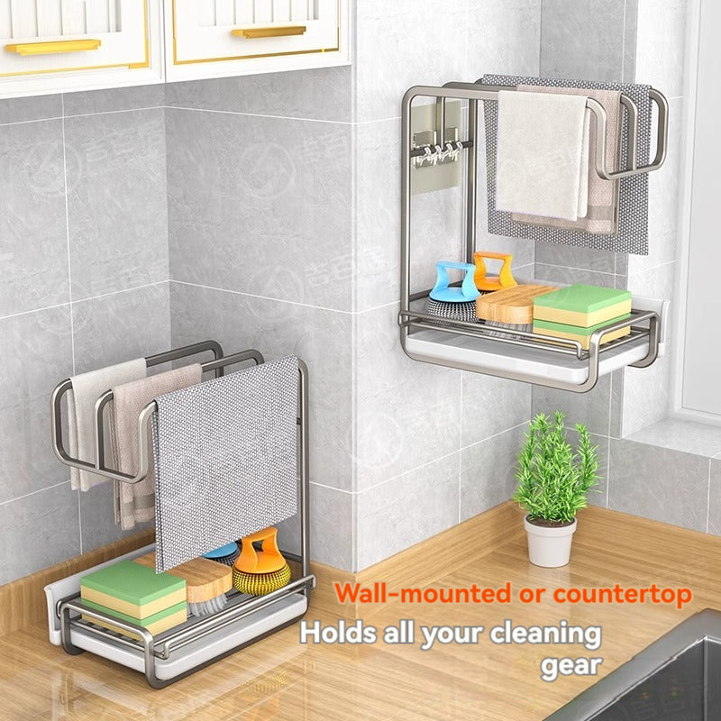 KT-12-27-10 Kitchen Rag Rack, Home Drainage Storage Rack, Towel Sponge Dishwashing Sink Rack, Wall Mounted Shelf