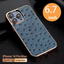 ABD-040503 For Apple 14promax High-End Leather Ostrich Pattern Iphone 13pro Phone Case Limited Collection Head Layer Cowhide 12 Personalized Custom Plating Plus Fashion Business Fall Protection Case