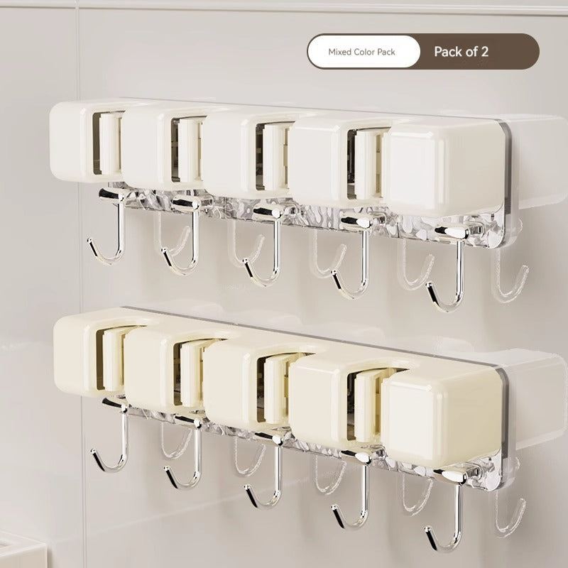 KT-12-08-004 Mop Wall Clip, Bathroom Multi-Function Shelf Hanging Rack, Behind Bathroom Door, Snap-On Broom Holder, Mop Holder - 2 pieces