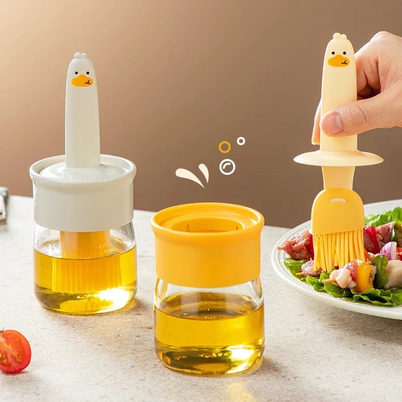 KT-12-26-001 Oil Brush, Household High Temperature Resistant Silicone Oil Brush With Bottle, Kitchen One Piece Oil Brush Bottle - 4 Pieces