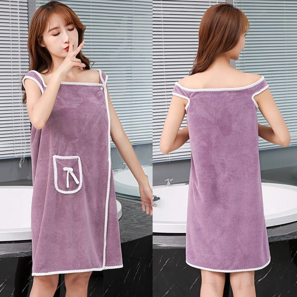 XJK-042512-Wearable Bath Towel, Women, Adult Sling Bath Skirt, Thickened Bathrobe, Household, Absorbent, Soft, Do Not Lose Hair