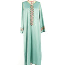 KTX-7982838317272 Satin Embroidered Rhinestone Long Sleeve V Neck Dress