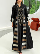 KTX-7982841200856 Sequins Embroidery Patchwork Striped V Neck Kaftan