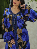 KTX-7982840742104 Elegant Floral Print V-Neck Kaftan