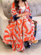 KTX-7982700855512 orange women long sleeve pattern loose Ramadan satin dress