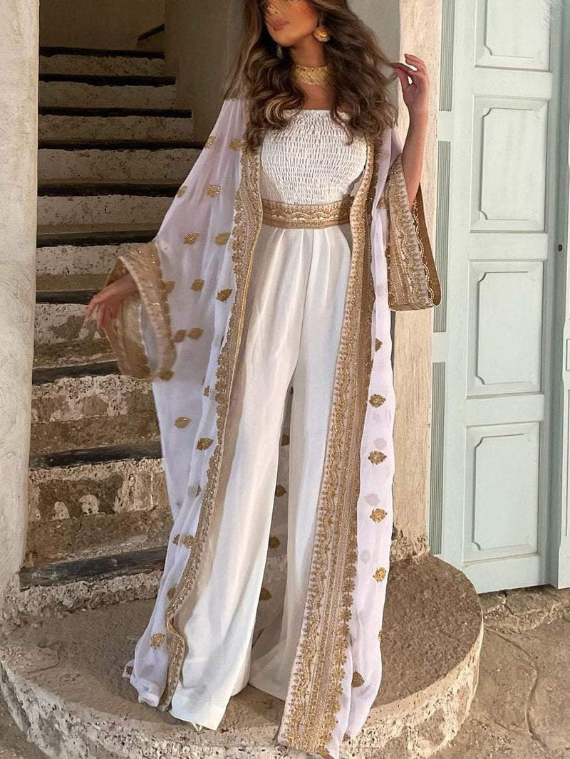 KTX-7982696464600 Elegant Embroidery Jumpsuit and Outwear Two-Piece Set