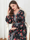 Rose Pattern Bind Design Long Sleeve V Neck Elegant Gown