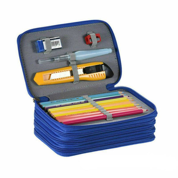 4 Layers Premium Large Pencil Case Bag - Blue