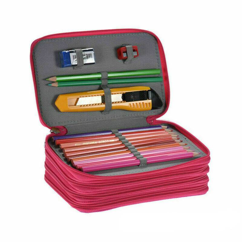 4 Layers Premium Large Pencil Case Bag - Red