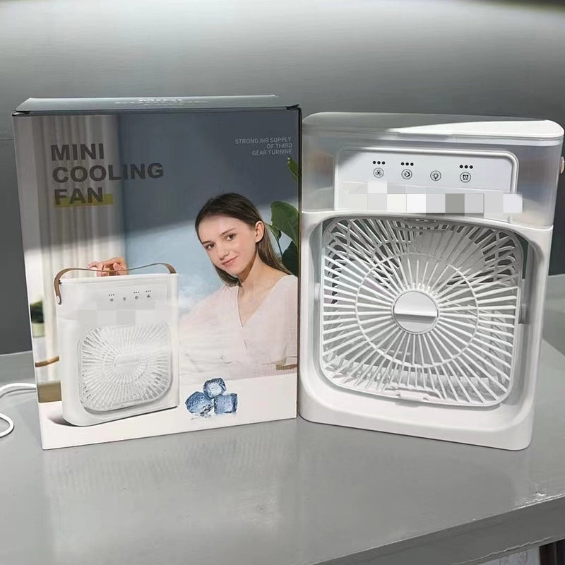 ABD-0426010 USB Desktop Mini Fan with Spray Humidification, Light, and Air Conditioning - Portable Summer Cooling Solution with 5 Adjustable Airflow Holes