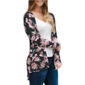 New Fashion Women Long Cardigan Kimono Open Front Floral Print Long Sleeves Casual Outerwear