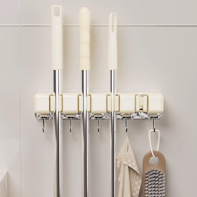 KT-12-08-004 Mop Wall Clip, Bathroom Multi-Function Shelf Hanging Rack, Behind Bathroom Door, Snap-On Broom Holder, Mop Holder - 2 pieces