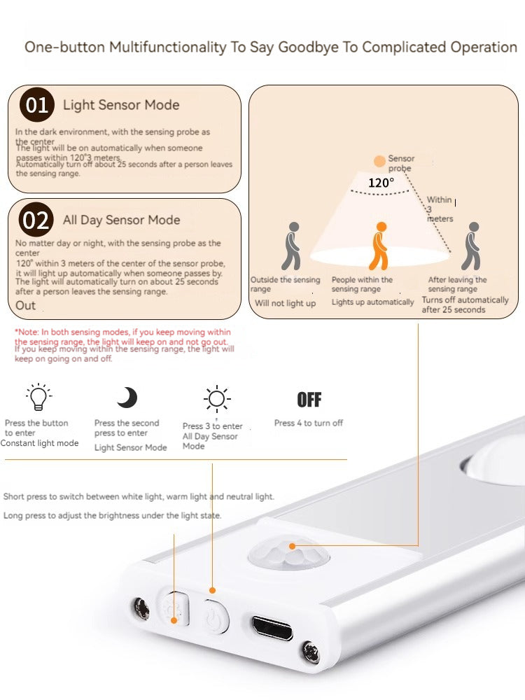 KT-11-16-001 LED، قابل لإعادة الشحن، ضوء مستشعر للجسم مع شريط منحدر، لاسلكي، ذاتي اللصق، خزانة، خزانة، خزانة أحذية، خزانة النبيذ، لا تتطلب أسلاك