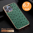 ABD-040503 For Apple 14promax High-End Leather Ostrich Pattern Iphone 13pro Phone Case Limited Collection Head Layer Cowhide 12 Personalized Custom Plating Plus Fashion Business Fall Protection Case