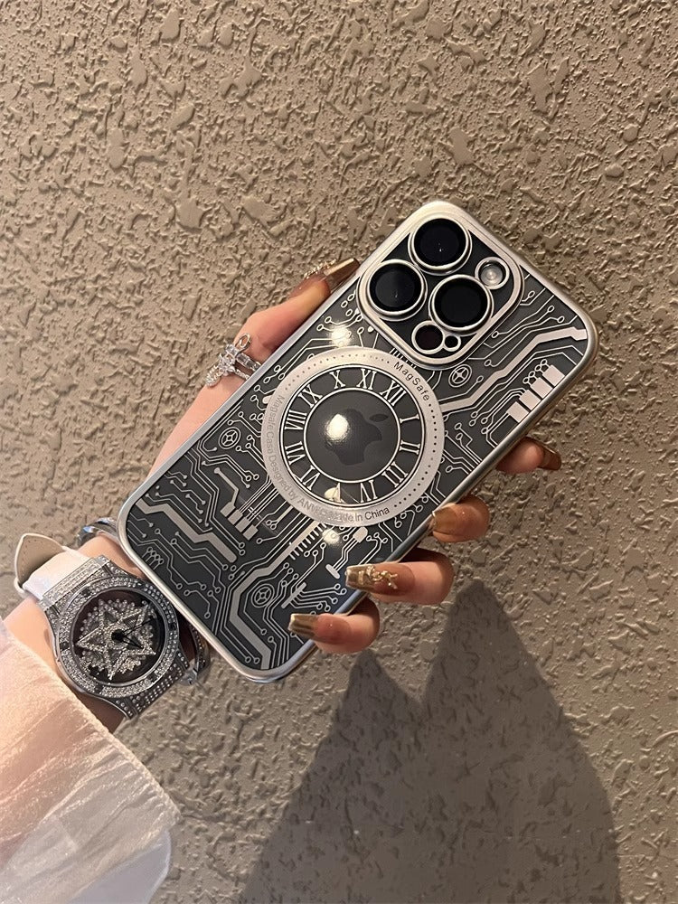 ABD-042508 Ultra-Thin Transparent Plating iPhone Case with Magnetic Suction and Lens Film - Compatible with iPhone 11 to 15 Pro Max