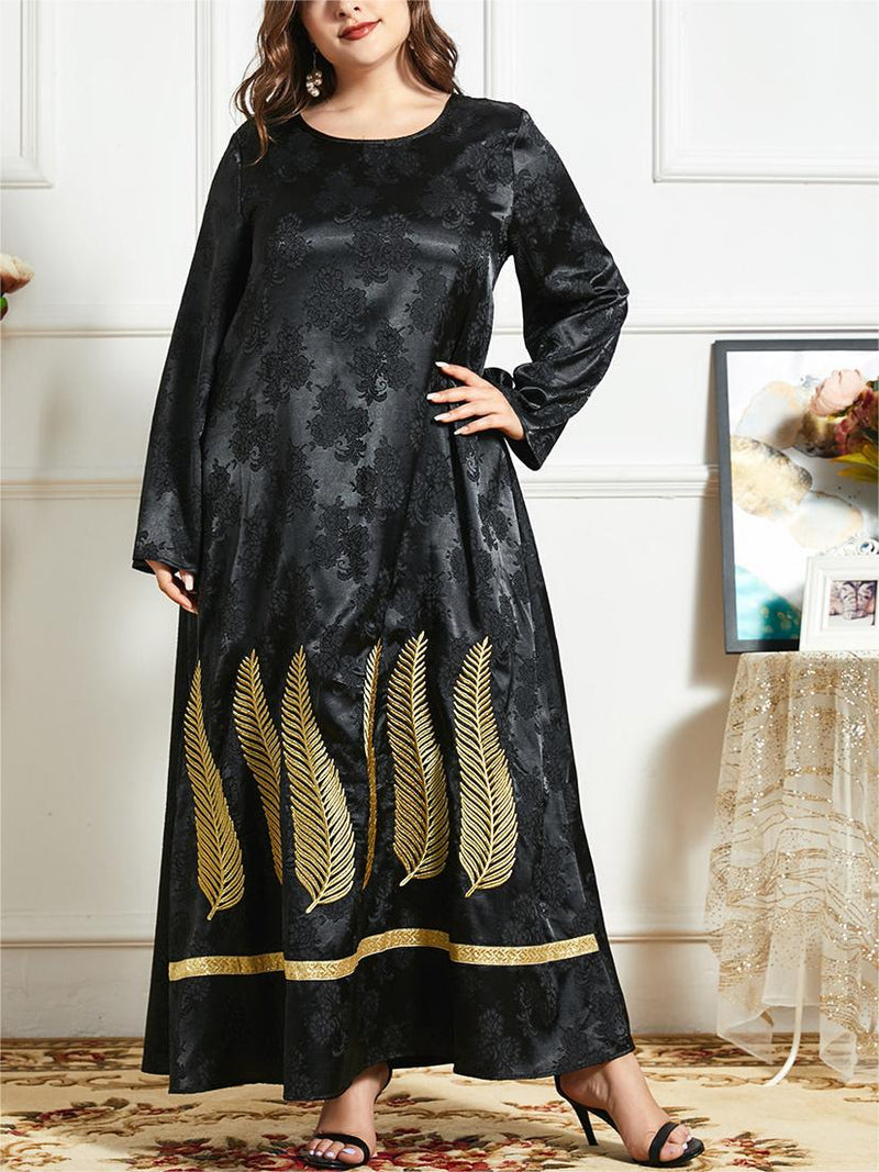 KTX-7982838415576 Elegant Feather and Floral Embroidered Kaftan