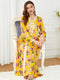 KTX-7982838710488 Flowers Pattern V Neck Long Sleeve Loose Elegant Gown