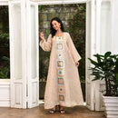 Apricot Square Collar Beaded Embroidery Long Sleeve Elegant Dress