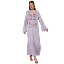 KTX-7982837629144 Flowers Embroidery V Neck Loose Lady Kaftan