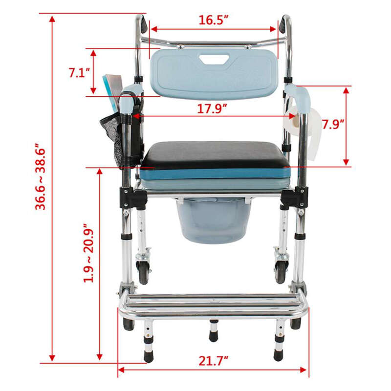 4 in 1 Commode Multi-functional Wheel Chair - Black