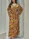 KTX-7982838055128 Binded Design Print V Neck Kaftan Dress