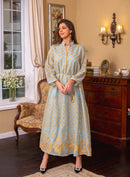 KTX-7982839070936 Golden Embroidery Stand Neck Long Sleeve Muslim Abaya