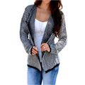 New Autumn Winter Women Knit Coat Knitwear Sweater Lapel Long Sleeve Loose Causal Knitted Cardigan Khaki/Black