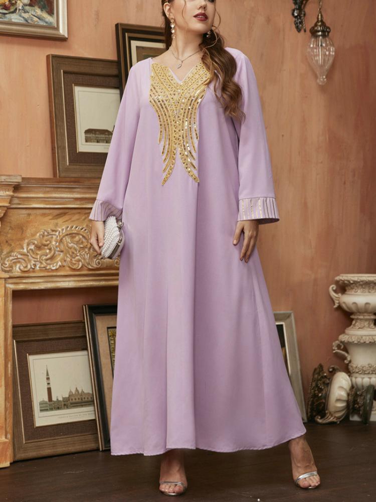 KTX-7982837465304 Elegant Pink Embroidered Kaftan Dress