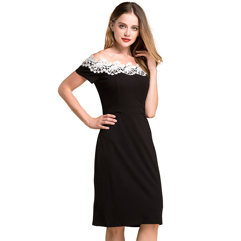 Popbasic Stylish Retro Lace Mesh Mini Dress - Black