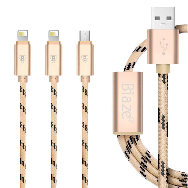 كابل شحن Biaze Premium Micro USB - ذهبي وردي