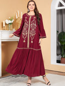 Long-Sleeved Red Embroidered Dress