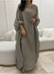 KTX-7982841528536 Tassel Lantern Sleeve Round Neck Linen Kaftan Dress