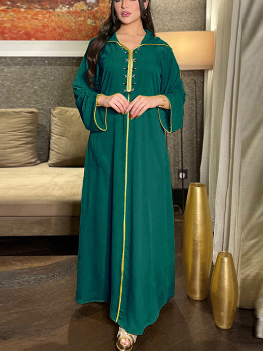 KTX-7982837170392 Muslim with Diamond Lapel Long Sleeve Kaftan