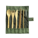 6-pc Japanese Wooden Cutlery Set with Bag - Brown