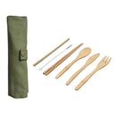 6-pc Japanese Wooden Cutlery Set with Bag - Brown