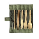 6-pc Japanese Wooden Cutlery Set with Bag - Brown