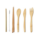 6-pc Japanese Wooden Cutlery Set with Bag - Brown