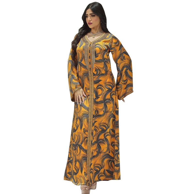 KTX-7982838055128 Binded Design Print V Neck Kaftan Dress