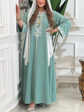 KTX-7982838743256 Floral Embroidery Long Sleeve Kaftan