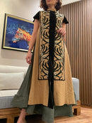 KTX-7982700331224 Elegant short sleeve printdcolor block maxi kaftan dress