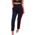 Women Casual Long Pants Striped High Waist Bandage Slim Harem Trousers Black/Grey