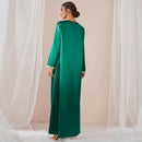 Simple Satin V Neck Solid Color Long Sleeve Party Gown