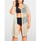 Sexy Women Bikini Cover Up Fishnet Hollow Out Hooded Cardigan Plus Size Outerwear Beachwear Beige