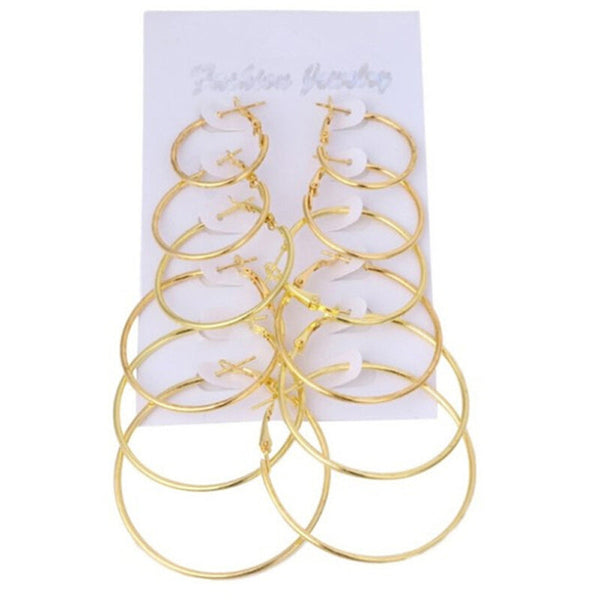 6 Pcs Premium Geometric Hoop Earrings - Gold