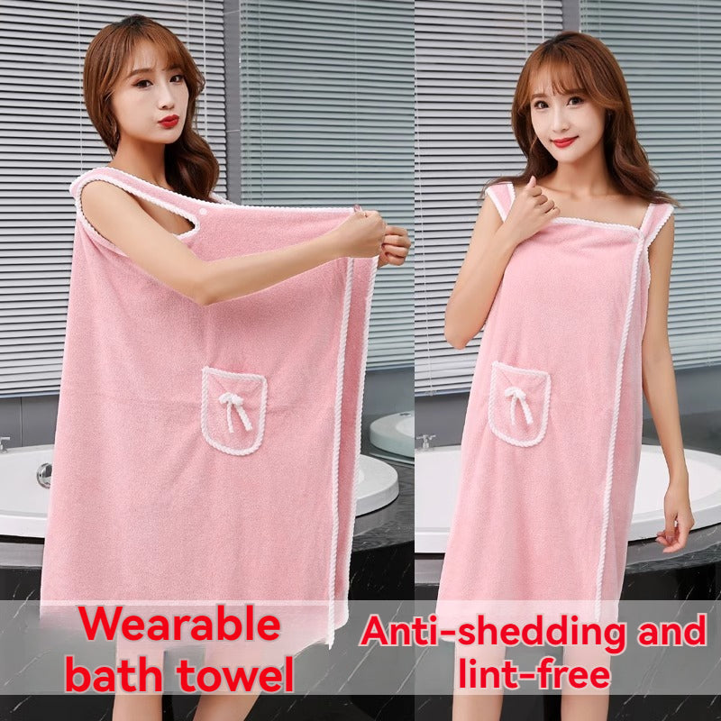 XJK-042512-Wearable Bath Towel, Women, Adult Sling Bath Skirt, Thickened Bathrobe, Household, Absorbent, Soft, Do Not Lose Hair