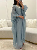 KTX-7982841528536 Tassel Lantern Sleeve Round Neck Linen Kaftan Dress