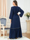 Embroidery Print Splicing Design V Neck Long Sleeve Dress