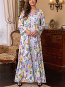 KTX-7982839300312 Elegant Floral Print V-Neck Kaftan