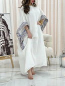 KTX-7982699249880 Pattern cuff baggy white kaftan dress