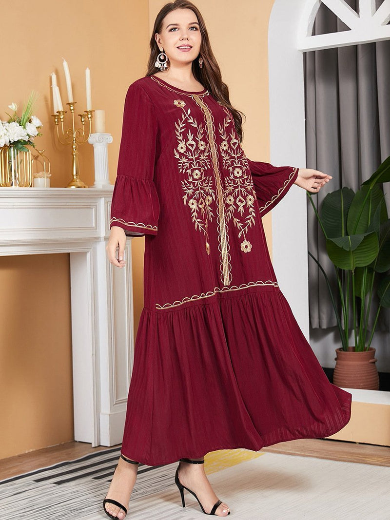 KTX-7982840152280 Long-Sleeved Red Embroidered Dress